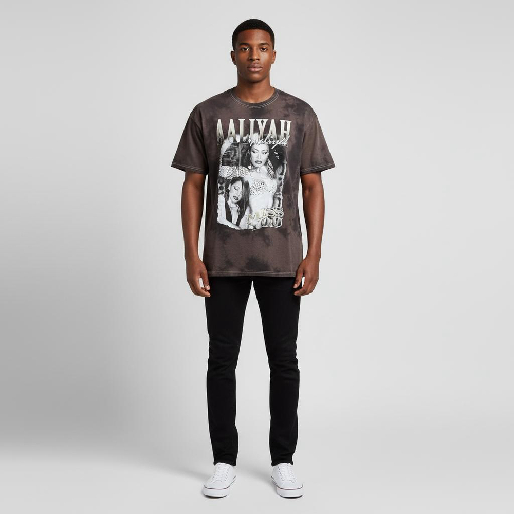 Men's Aaliyah Brown Tie-Dye Short Sleeve Tee L